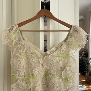 Anthropologie Cream Top with  Floral Appliqué